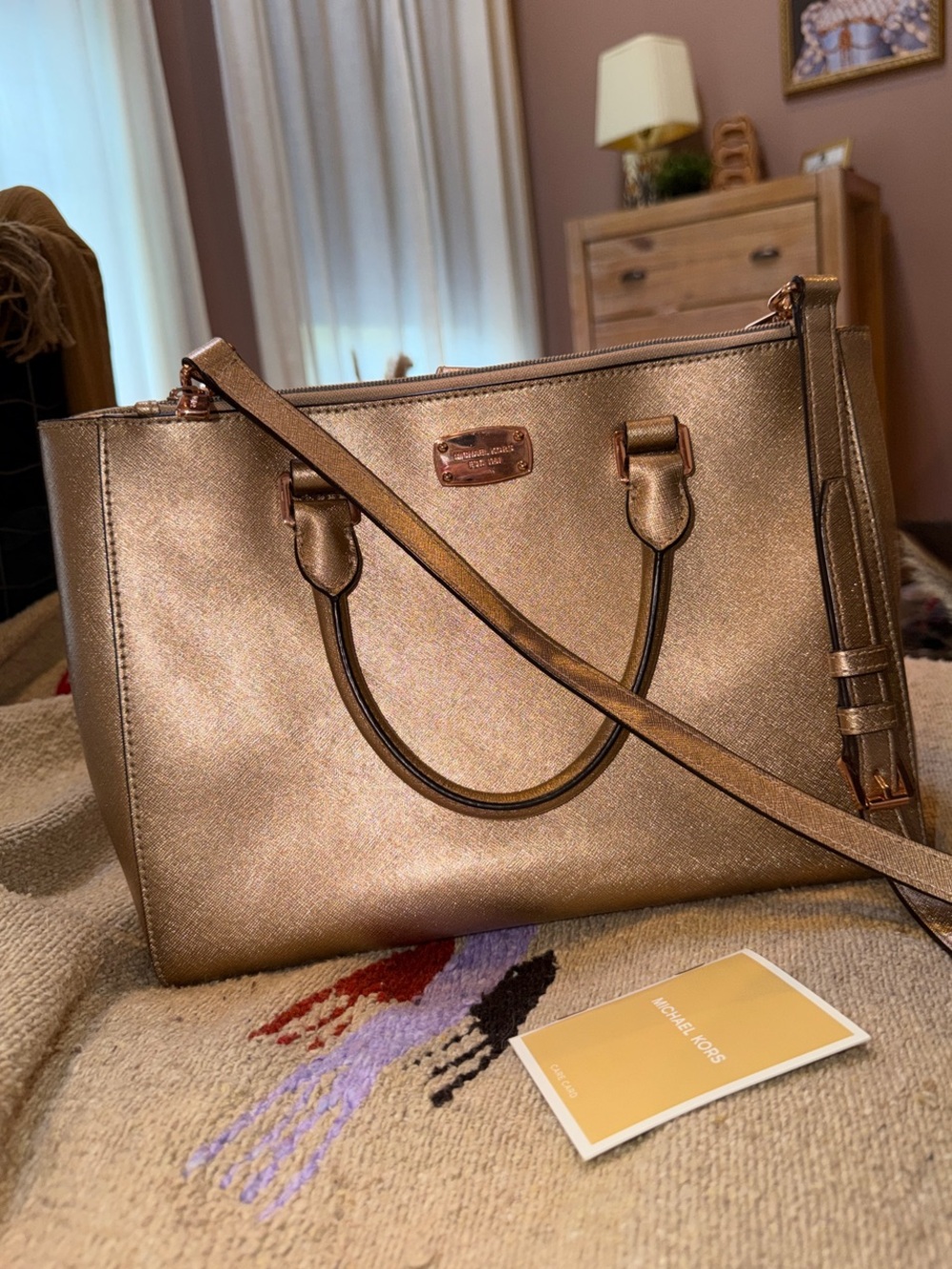 Michael Kors Metallic Gold Satchel with Adjustable Shoulder Strap